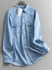 Women's Same Solid Color Lapel Pocket Medium and Long Loose Coat Long Sleeve Casual Denim Shirt