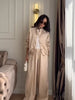 Women Frog Button Satin Jacket Lattern Pants Set Stand Collar Long Sleeve Top Wide Leg Pant Loose Fit Suit Summer Casual Outfits