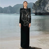 High Street Designer Party Vestido Women's Long Sleeve Diamonds Beaded Crystal Long Maxi Dress