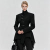 Women Black Blazer Stand Collar Metal Buckle V-Neck Hollow Waist Slim Fit Party Long Suit Jacket