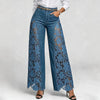 American Lace Hollow Out Elegant High Waist Wide Leg Straight Tube Harajuku Retro Flared Pants High Street Women's Jeans