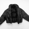 PU Waterproof Crop Puffer Jacket Women Winter Warm Leather Stand Collar Quilted Parkas Full Sleeve Streetwear Coat