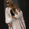 Oversized Solid Wome's Long Trench Coat Puff Sleeve Side Slit Maxi Windbreaker Lapel Single Breasted Lady Autumn Tench Coats