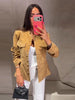 Vintage Suede Jackets Women's Full Sleeves Single-breasted Waist-cinching Stand Collar Coats Ladies Autumn Outwear
