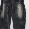 Autumn Style American Buttoned Denim Women's Pants High Street Loose Distressed Full Length Pants