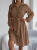 Autumn Winter Dresses for Women Casual Solid Color Button Tie Up Long Sleeved Shirt Dress Blue Green Black Red Woman Clothing