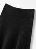 Chic Women Sweater Suite Skirt 100% Cashmere A-Line Skirt Autumn Winter Wave Skirt Elastic Knee Length Dress Sequins French Knit