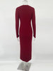 Elegant Evening Dress Women V Neck Long Sleeve Patchwork Button Slit Sweater Dresses Autumn Winter Knit Maxi Dress
