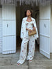 Floral Print Three-Piece Set Corset Top Oversized Blazer Wide Leg Pants Spring Vacation Women Outfit Chic Elegant Lady Suit