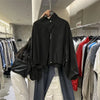Women's Red Stand Collar Jacket, Casual Loose Fit Zip Up Outerwear with Drawstring Cuffs, Short Thin Coat for Autumn Spring