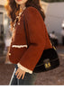 Wool Coat for Women Winter Korean Retro Lace Splicing Lamb Wool Button Pockets Thickened Warm Female Coat MXB43W0720