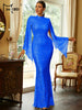 Elegant Apricot Sequin Muslim Party Dress Women Split Sleeve High Neck Bodycon Dubai Evening Dresses Prom Gown