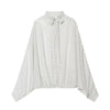 Women's Polka Dot Blouse Skirt Set Spring High Neck Batwing Sleeve Sheer Front Tie Bow Midi A-Line Dress Set