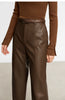Minimalist PU Leather Casual Pants for Women Autumn Loose Floor Length Straight Slit Female Trousers 12343250