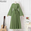 Women Muslim Maxi Dress Solid Color O-Neck Long Sleeve Turkish Abaya Robe Casual Elegant Party Oversized Vestidos