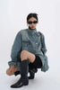 Women's Denim Coat Turtleneck Single Breasted Full Sleeve Patchwork Versatile Jacke Autumn 5R4436