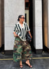 Women's Camouflage Wide Leg Pants Loose Casual High Waist Vintage Pockets Cropped Pants Harajuku Capris