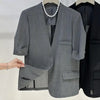 Womens Lightweight Half Sleeve Blazer Collarless One Button Open Front Casual Office Jacket With Pockets
