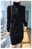 Selling 100% Mink Cashmere Knitted Women's High Neck Pullover Dress Sweater Slim Fit Solid Color Long Women's Dress