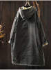 Women Vintage Hooded Button Parkas Plus Cotton Winter Coats Solid Color Patchwork Pockets Warm Long Parkas