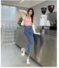 Women's High Waist Stretch Jeans Blue Black Gray and Versatile Multi-button Slim Denim Long Pants Female