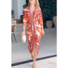 Women Vintage Baroque Print Long Sleeve Bodycon Dress Casual Plunge V Neck Ruched Slim Fit Midi Dress Party Elegant Wear