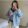 Furry Trim Cropped Denim Jacket Single Breasted Long‑Sleeve Winter Women Warm Outerwear Versatile Lady Casual Jean Coat