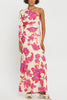 Rose Printed Satin Dress Womens Elegant High Waist Boho Maxi Dress Sexy One Shoulder Long Sleeve Women Party Dresses