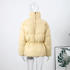 Solid Quilted Cotton Coat Women's Turtleneck Lace-up Full Sleeve Warm Jacket Autumn Winter Lady Commuter Outwear