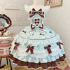 Y2K Sweet Lolita Jks Strap Dress Women Solid Ruffle Lace Bow Patchwork Kawaii Princess Ball Gown Knee-Length Elegant Party