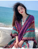 Ethnic Style Cape Oversized Sweater Jacket Women Loose Patchwork Warm Long Scarf Knitted Cardigan Woman