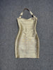 Real Photos Women Gold Bronzing Bandage Dress Bodycon Mini High Street Evening Club Party Homecoming Dress