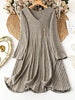 Plus Size Women's Solid Color V-Neck Long Sleeve Pit Stripe Dresses
