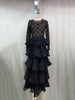 Elegant Spliced 3D Flower Dresses for Women O Neck Long Sleeves High Waist Patchwork Ruffles Folds Dress Female