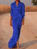 Casual Lapel V Neck Slim Long Dress For Women Spring Full Sleeve Solid Shirts Dress Elegant Lady Lace Up Split Party Dresses