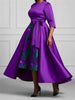 Plus Size Women Round Neck 3/4 Sleeve Satin High Low Dress Bow Floral Print Elegant Formal Wedding Guest Cocktail Dress