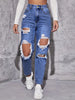 American Retro Hole-punched Jeans Women High Waist Straight-crotch Loose Slim Design High-street Vibe Wide-legged Dragging Pants