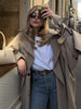 Women Lace Up Shawl Sleeve Windbreaker Solid Lapel Single Breasted Loose Trench Coat Autumn Lady Commuter Outwear