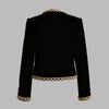 Woman Fall Winter Gold Embroidered Jackets Velvet Long Sleeve Round Neck Button Christmas Holiday Ladies Coat