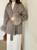 Elegant Lace Up Woolen Overcoat Women Casual Lapel V-neck Full Sleeve Loose Warm Outerwears Lady Autumn Commute Street Coat