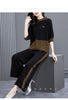 Middle-aged mother Suit Spring Autumn Loose Plaid Patchwork Top+Wide leg pants Two-piece Women's Clothing Sets