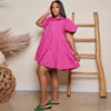 Elegant Women Puff Sleeve Single Breasted Lapel Collar Babydoll Dress Street White Big Swing Loose Smock Shirt Dresses