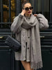 Women Elegant Knitted Cardigan Coats With Scarf Single Breasted Long Sleeve Jackets High Street Lady Chic Outerwear