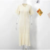 Elegant Knit Dress For Women White Slim O-neck Single Breasted Short Sleeve Long Dresses Female Spring Lady Robe T88X