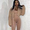 Hipster Zip Crop Jacket Women Warm Chic Pocket Turtleneck Full Sleeve Ribbon Street Basic Winter Puffer Quilted Parkas