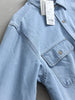 Women's Same Solid Color Lapel Pocket Medium and Long Loose Coat Long Sleeve Casual Denim Shirt