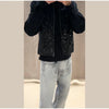 Black Sequined Jacket Lapel Neck Dull Sleeve Zipper Pocket Coat Spring Autumn Female High Street England Style Outewear