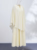 Women Beige Pleated Cape Set Loose Long Sleeved Ruffles Blouse A-line Maxi Flowy Skirt Chic Formal Evening Party Outfit