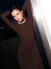 Autumn Elegant High Collar Long Sleeve Ruched Slim Fit Long Dress Women'S Solid Casual Party Club Street Clothes