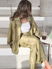 Print Loose Pant Sets Women's Suit Green Oversized Long Sleeve Shirt Set 2 Piece Woman Elegant Floral Lace-Up Trousers Sets